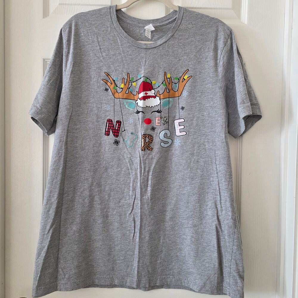 Christmas Reindeer ER Nurse T-Shirt, RN, Medical Tee Size XL